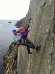 Learning some vital skills for sea-cliff climbing in Pembrokeshire